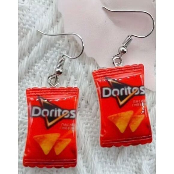 NWT Doritos Nacho Cheese Fun Chip Bag Dangle Hook Earrings - Picture 2 of 3